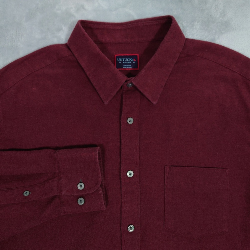 Untuckit Sherwood Flannel Shirt Mens XL Burgundy Button Up Long Sleeve Cotton
